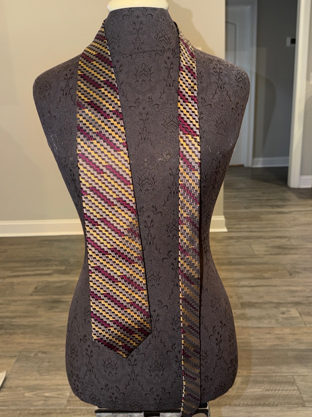 Jhane Barnes Chevron-Stripe Tie in Burgundy, Gold & Black